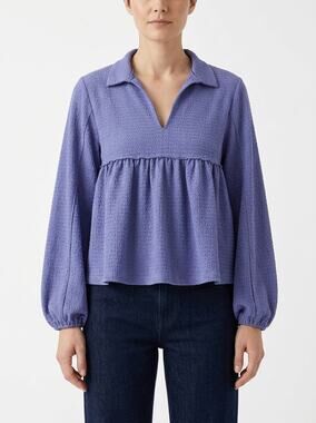 Bucket List Made in USA Blue Ruffle Peplum V-Neck Knit Top Women Size M